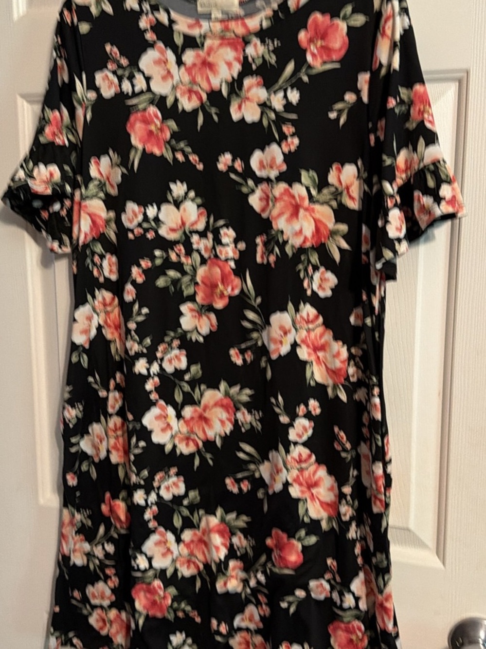 Black Midi Dress with Coral Floral Print